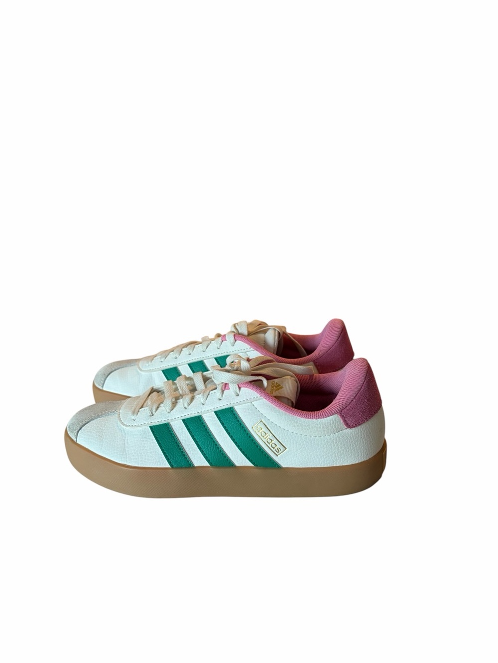adidas VL Court 3.0 Sneakers White Court Green Bliss Pink Gum Sole Size 7.5